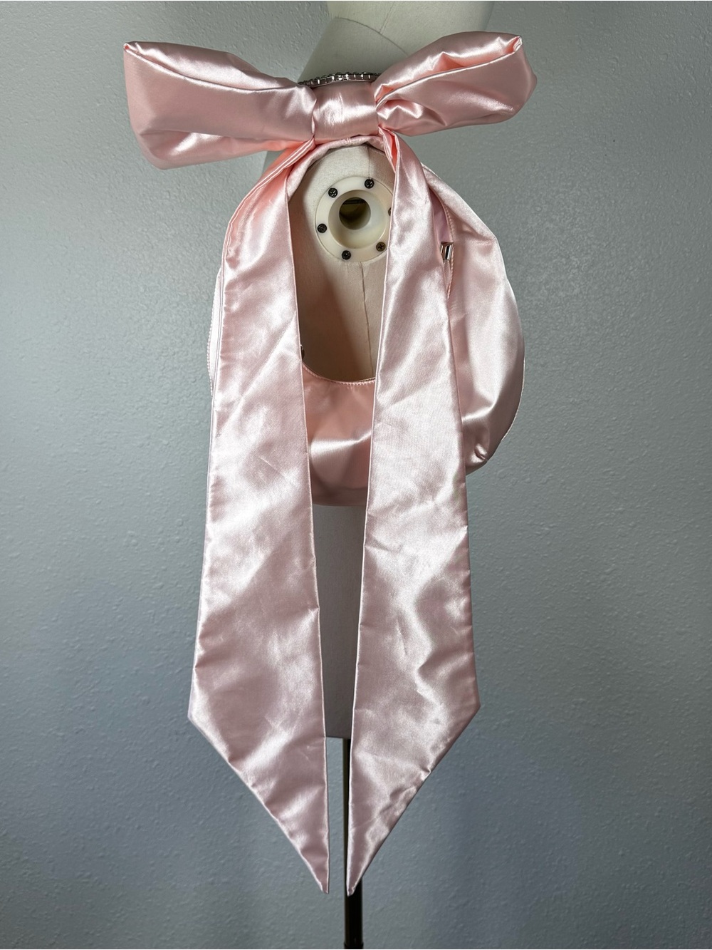 Sugar Thrillz Lady Royal Pink Satin Bow Bag Dolls Kill Rhinestone Heart Coquette
